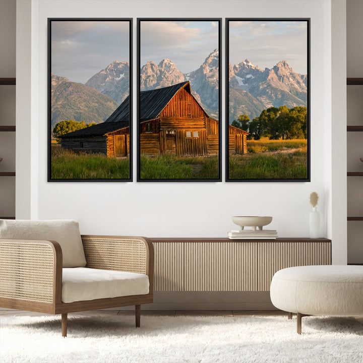 Rustic Barn Wall Art Canvas Print, Framed Western Landscape Art Picture Print, Farmhouse Style Perfect Rustic Farmhouse Decor Artwork