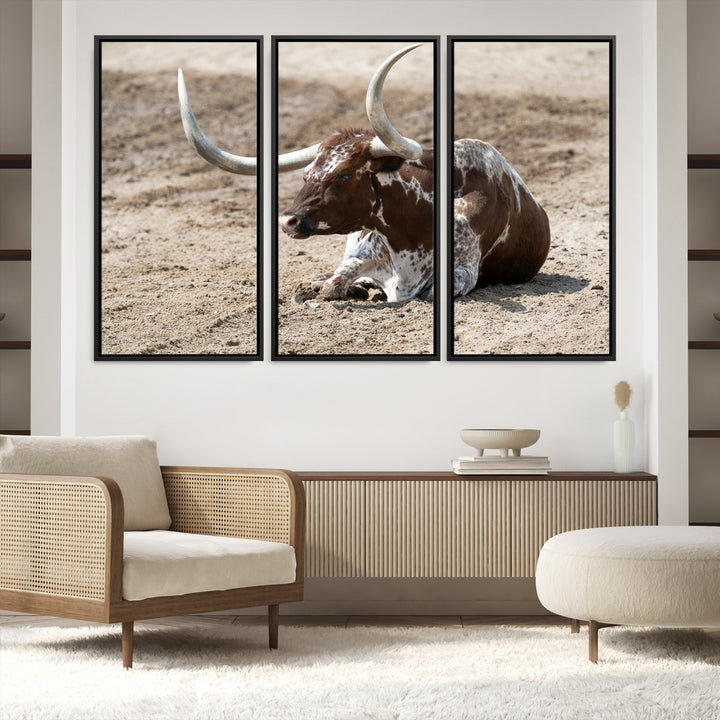 Texas Longhorn Wall Art Canvas Print, Framed Country Living Art Picture Print, Farmhouse Perfect Western Decor Artwork