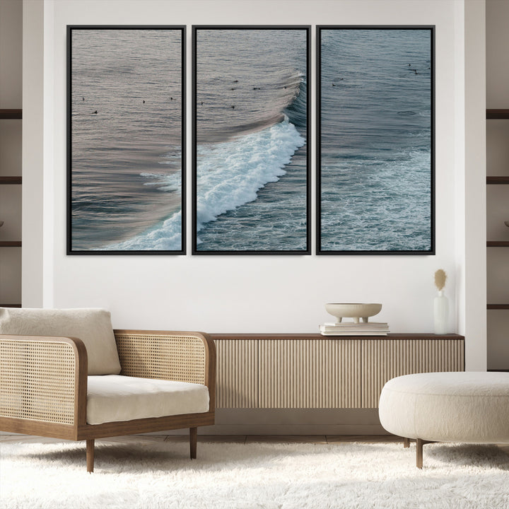 Ocean Waves Wall Art Canvas Print, Framed Coastal Serenity Art Picture Print, Surf Perfect Coastal Decor Artwork