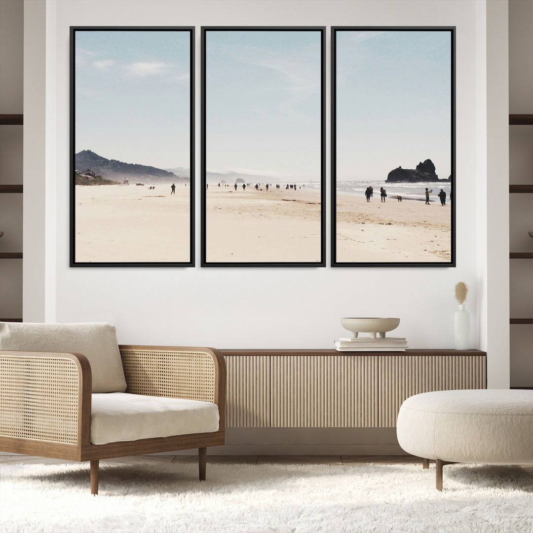 Minimalist Beach Wall Art Canvas Print, Framed Coastal Serenity Art Picture Print, Soft Sand Perfect Coastal Decor Artwork