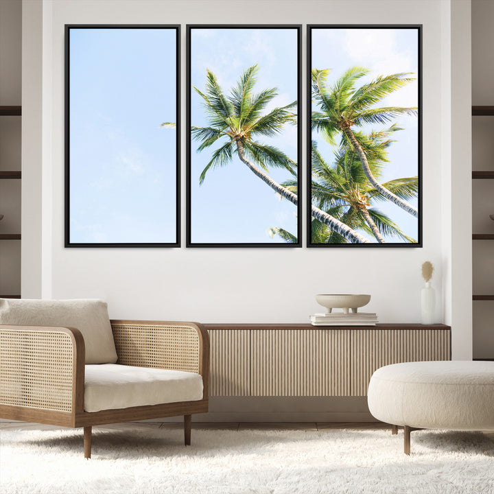 Palm Trees Wall Art Canvas Print, Framed Tropical Art Picture Print, Coastal Perfect Tropical Decor Artwork