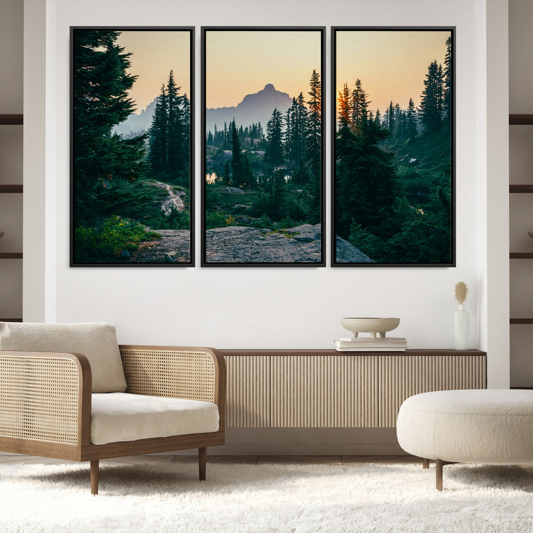 Mountain Wall Art Canvas Print, Framed Forest Serenity Art Picture Print, Mountain Perfect Rustic Decor Artwork