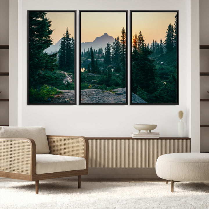Mountain Wall Art Canvas Print, Framed Forest Serenity Art Picture Print, Mountain Perfect Rustic Decor Artwork