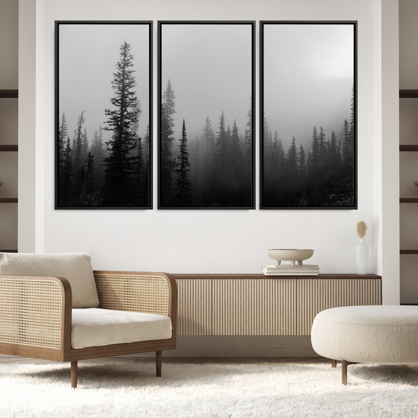 73138900-MGV-FC-60X40-3P_Black-Misty Pines Wall Art Canvas Print - Perfect Rustic Decor