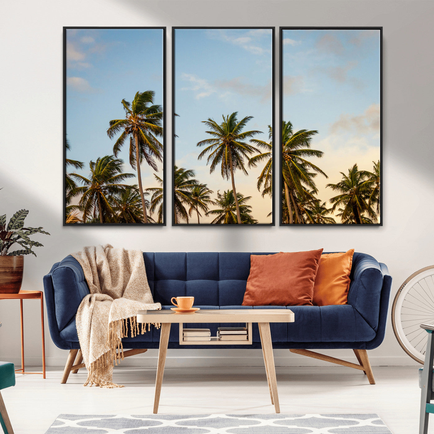 MGV-FC-48X32-3P - Palm Trees Wall Art Canvas Print, Framed Tropical Vibes Art Picture Print, Coastal Sunset Perfect Coastal Boho Decor Artwork
