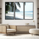 18311030-MGV-FC-48X32-3P-Tropical Beach Wall Art Canvas Print, Framed Serene Ocean Art Picture Print, Palm Tree Shadows Perfect Tropical Coastal Decor Artwork