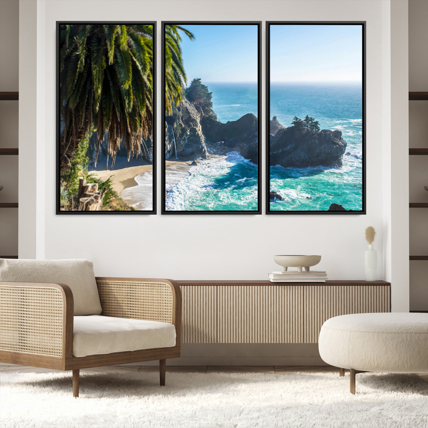 49714835-MGV-FC-48X32-3P-Big Sur Photography Wall Art Canvas Print, Framed California Coastline Art Picture Print, Tropical Seascape Perfect Coastal Minimalist Decor