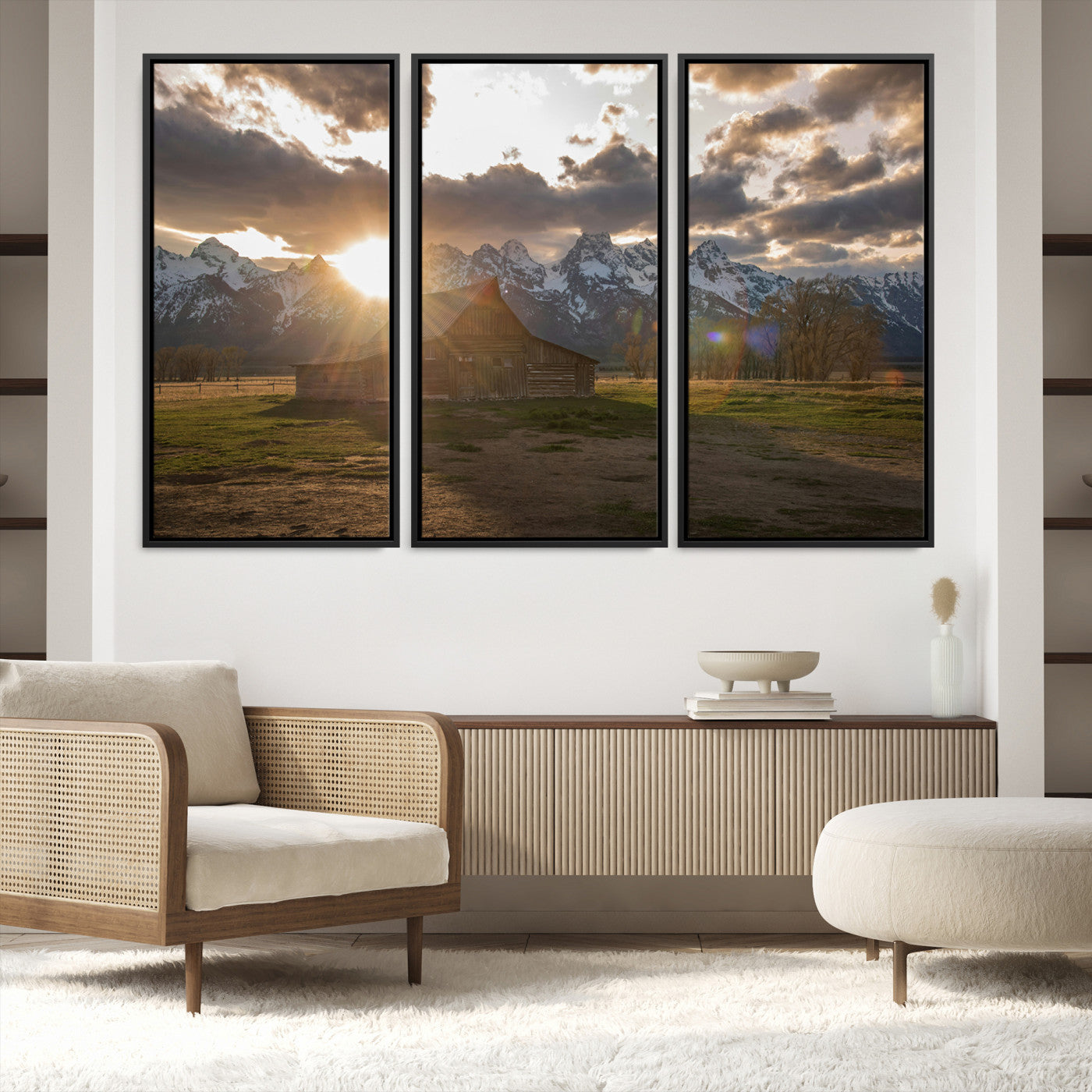 52555760-MGV-FC-60X40-3P_Black-Snowy Peaks Wall Art Canvas Print, Framed Nature Escape Art Picture Print, Rustic Charm Perfect Rustic Western Decor Artwork