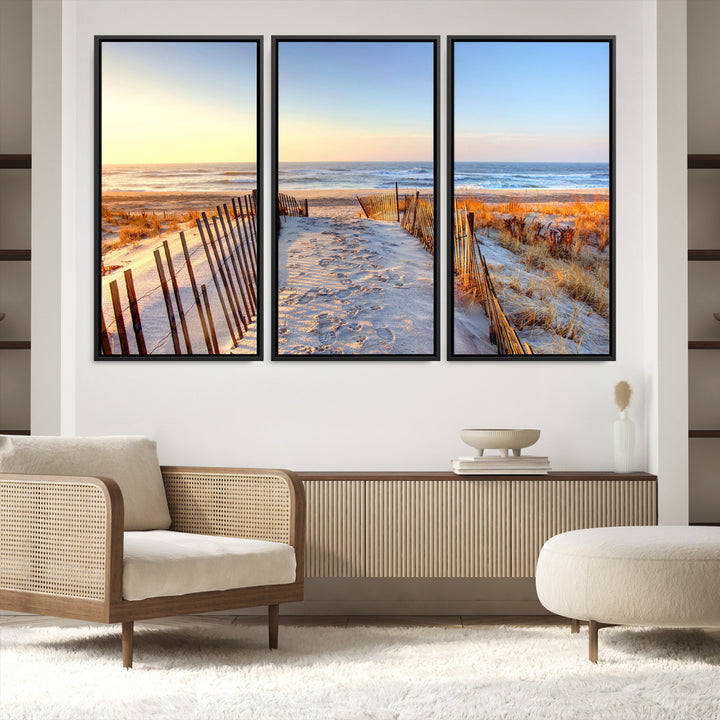 Ocean Sunset Wall Art Wall Art Canvas Print, Framed Nautical Photography Art Picture Print, Summer Beach House Decor Perfect Coastal