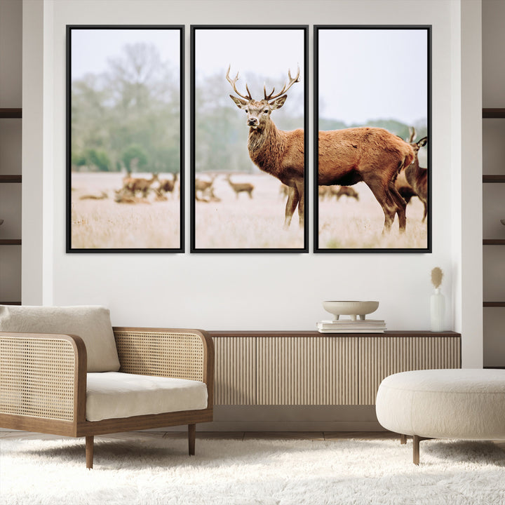 Rustic Nature Print Wall Art Canvas Print, Framed Deer Canvas Wall Art Art Picture Print, Nordic Animal Art Perfect Rustic Nature Decor