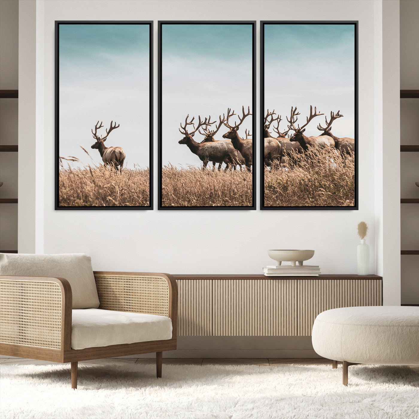 81594705-MGV-FC-60X40-3P_Black-Elk Herd Wall Art Canvas, Antler Canvas Print, Framed Wildlife Photography Art Picture Print, Rustic Nature Print Perfect Rustic Wildlife