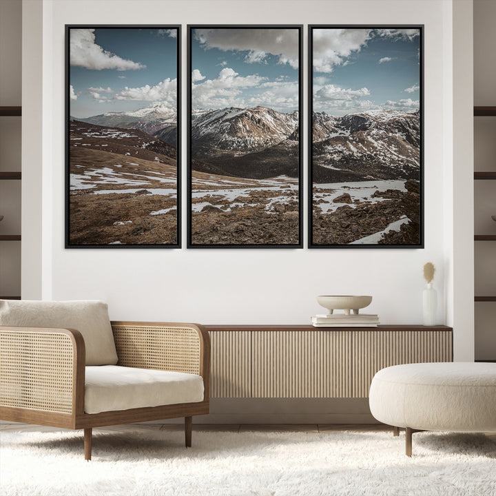 Mountain Landscape Wall Art Canvas Print, Framed Snowy Peaks Art Picture Print, Rugged Highlands Perfect Rustic Adventure Decor Artwork