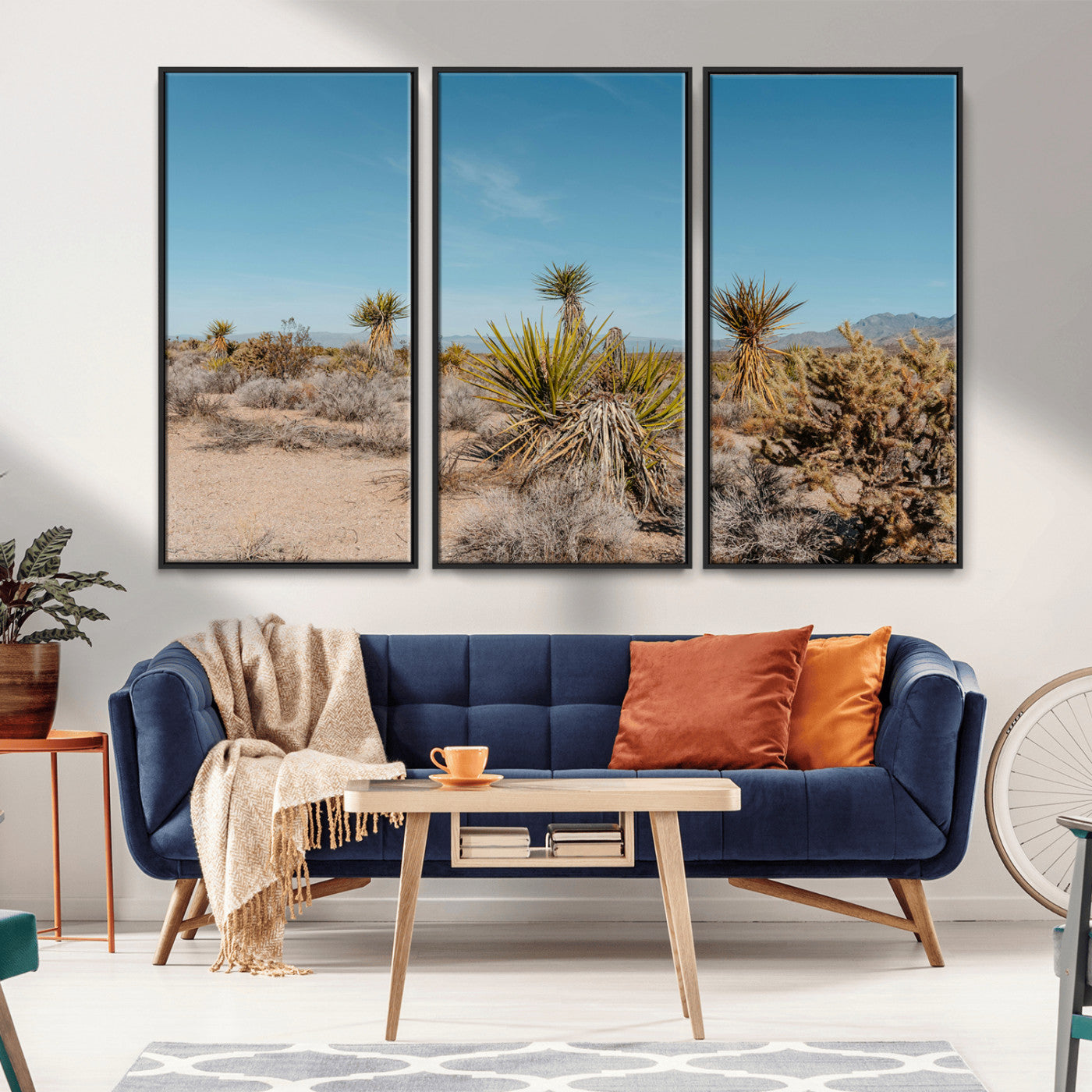 MGV-FC-48X32-3P - Joshua Tree Wall Art Canvas Print, Framed Desert Landscape Art Picture Print, Warm Earth Tones Perfect Southwestern Minimalist Decor Artwork