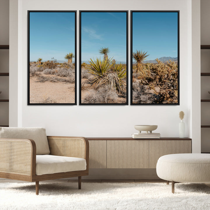 Joshua Tree Wall Art Canvas Print, Desert Landscape Print, Framed Warm Earth Tones Art Print, Large California Southwest Printing
