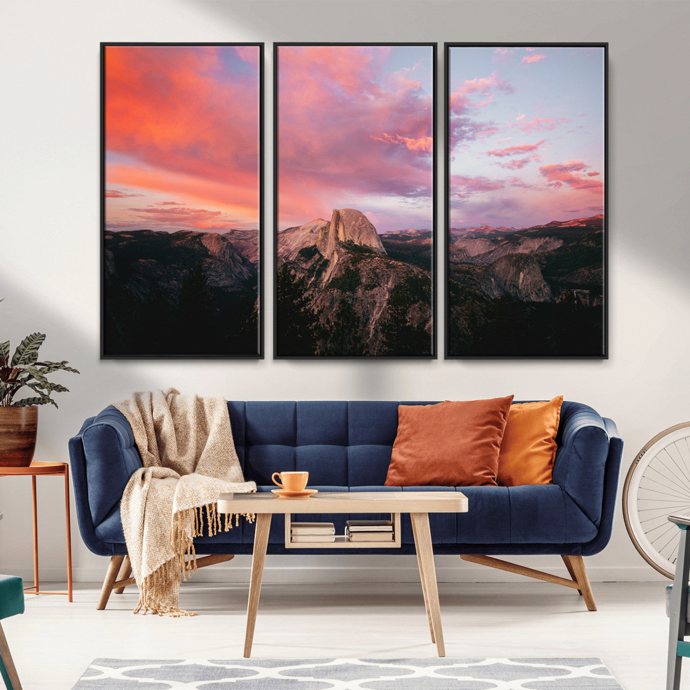 MGV-FC-48X32-3P - Half Dome Wall Art Canvas Print, Framed Yosemite National Park Art Picture Print, Dramatic Sunset Perfect Adventurous Wilderness Decor Artwork