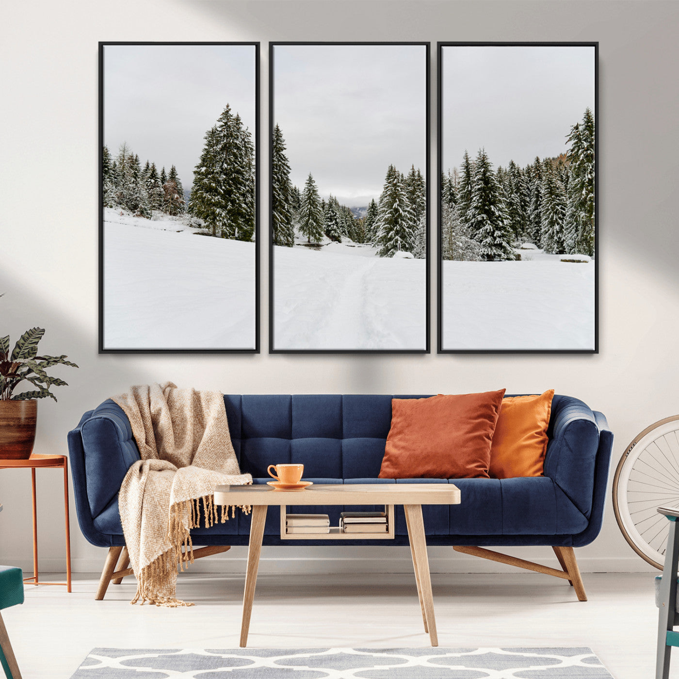 MGV-FC-48X32-3P - Frosty Pines Wall Art Canvas Print, Framed Silent Snowfall Art Picture Print, Cozy Cabin Vibes Perfect Nordic Minimalist Decor Artwork