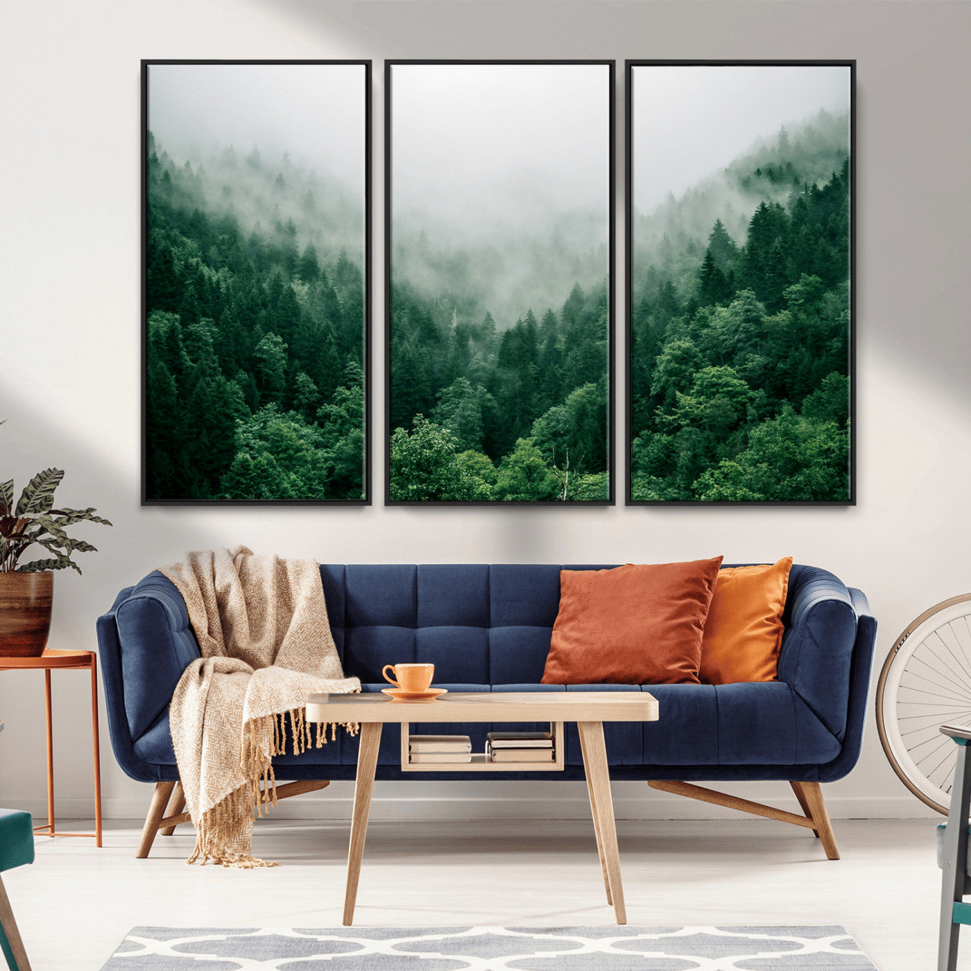 MGV-FC-48X32-3P - Misty Green Forest Canvas Print – Serene Foggy Pine Landscape Wall Art, Tranquil Nature Decor for