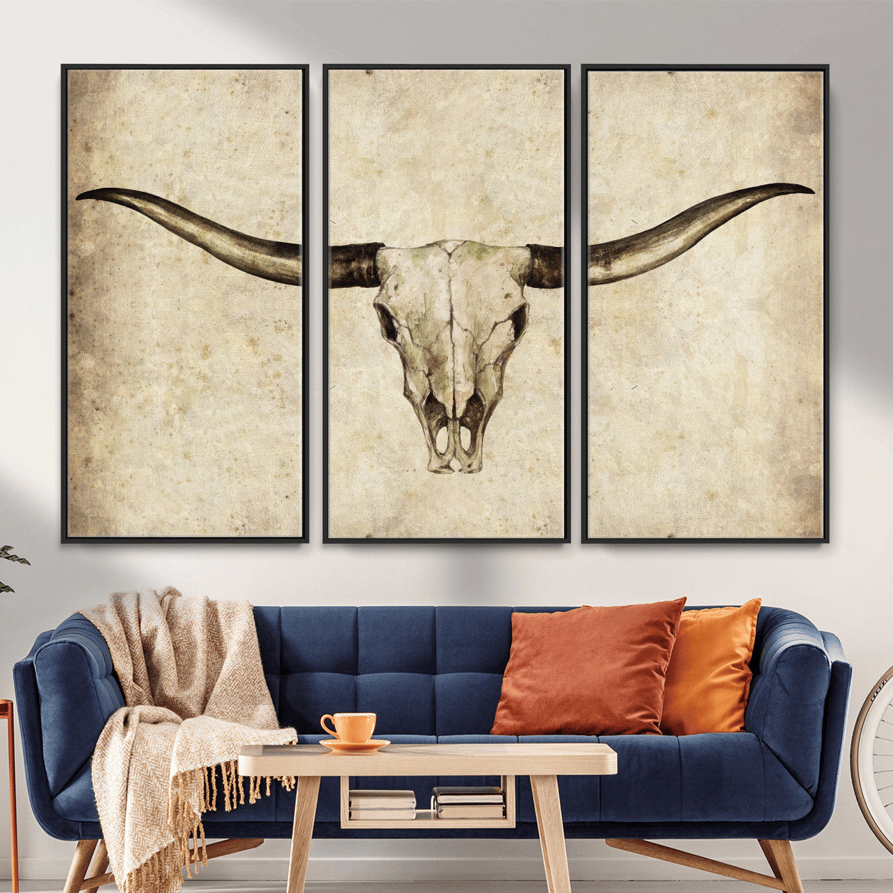 42788678-MGV-CV-36X24 - Longhorn Skull Wall Art Canvas Print – Rustic Western Artwork Print for Living Room Wall Decor