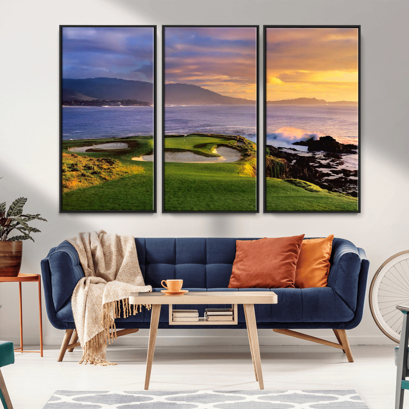 73699248-MGV-FC-60X40-3P_Black-Pebble Beach Golf Links Wall Art Canvas Print – Iconic Coastal Golf Course Artwork, Perfect for Office, Man Cave, or Golf Lover’s Decor