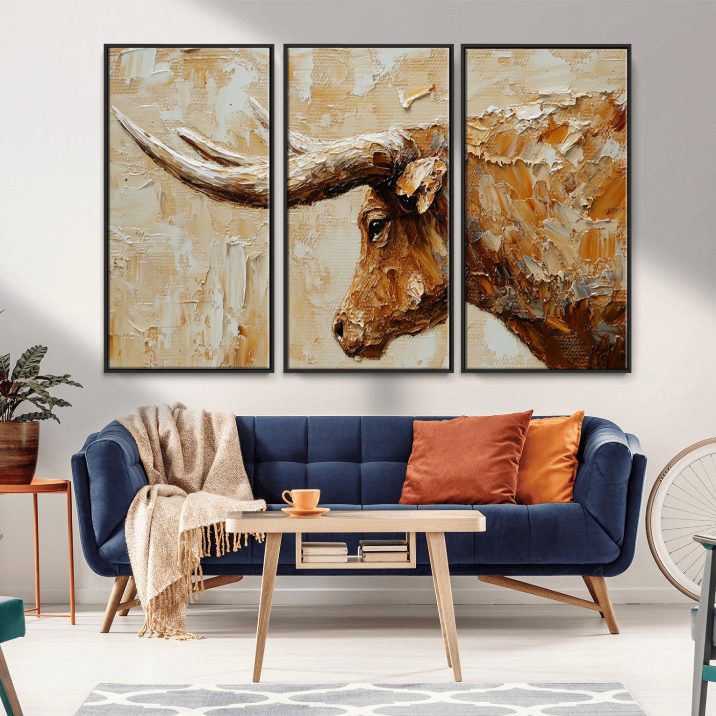 69611428-MGV-FC-60X40-3P_Black-Rustic Longhorn Bull Wall Art Canvas Print – Vintage Western Cattle Painting, Texas Steer Artwork for Ranch, Farmhouse or Cowboy Decor