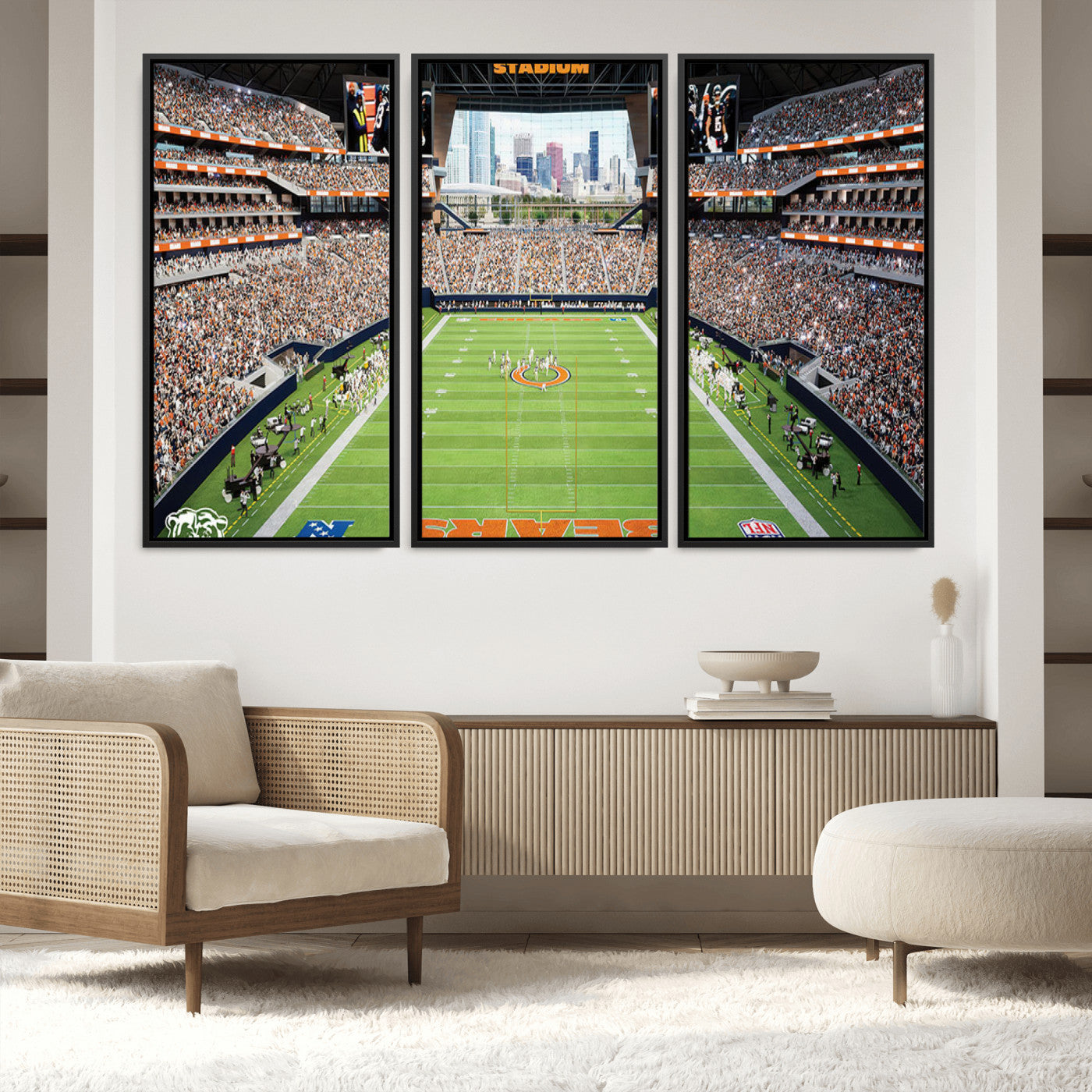 76935553-MGV-FC-60X40-3P_Black-Chicago Bears Soldiers Field Wall Art Canvas Print – Framed Football Stadium Artwork for Sports Fans, Soldier Field Skyline Canvas Decor for Game Room or Man Cave