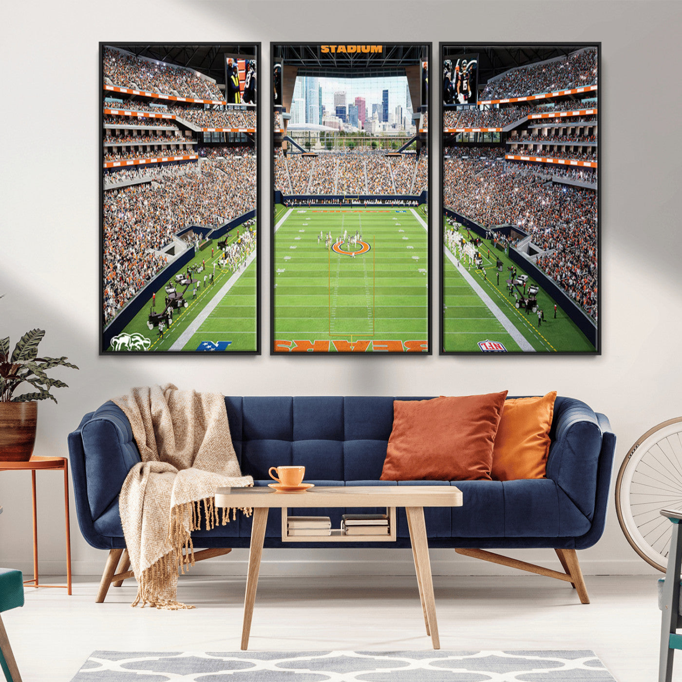 76935553-MGV-FC-48X32-3P_Black-Chicago Bears Soldiers Field Wall Art Canvas Print – Framed Football Stadium Artwork for Sports Fans, Soldier Field Skyline Canvas Decor for Game Room or Man Cave