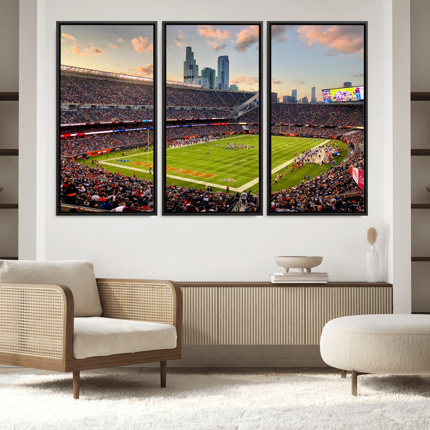 55377093-MGV-FC-60X40-3P_Black-Chicago Bears Soldiers Field Wall Art Canvas Print – Framed Football Stadium Artwork for Sports Fans, Soldier Field Skyline Canvas Decor for Game Room or Man Cave