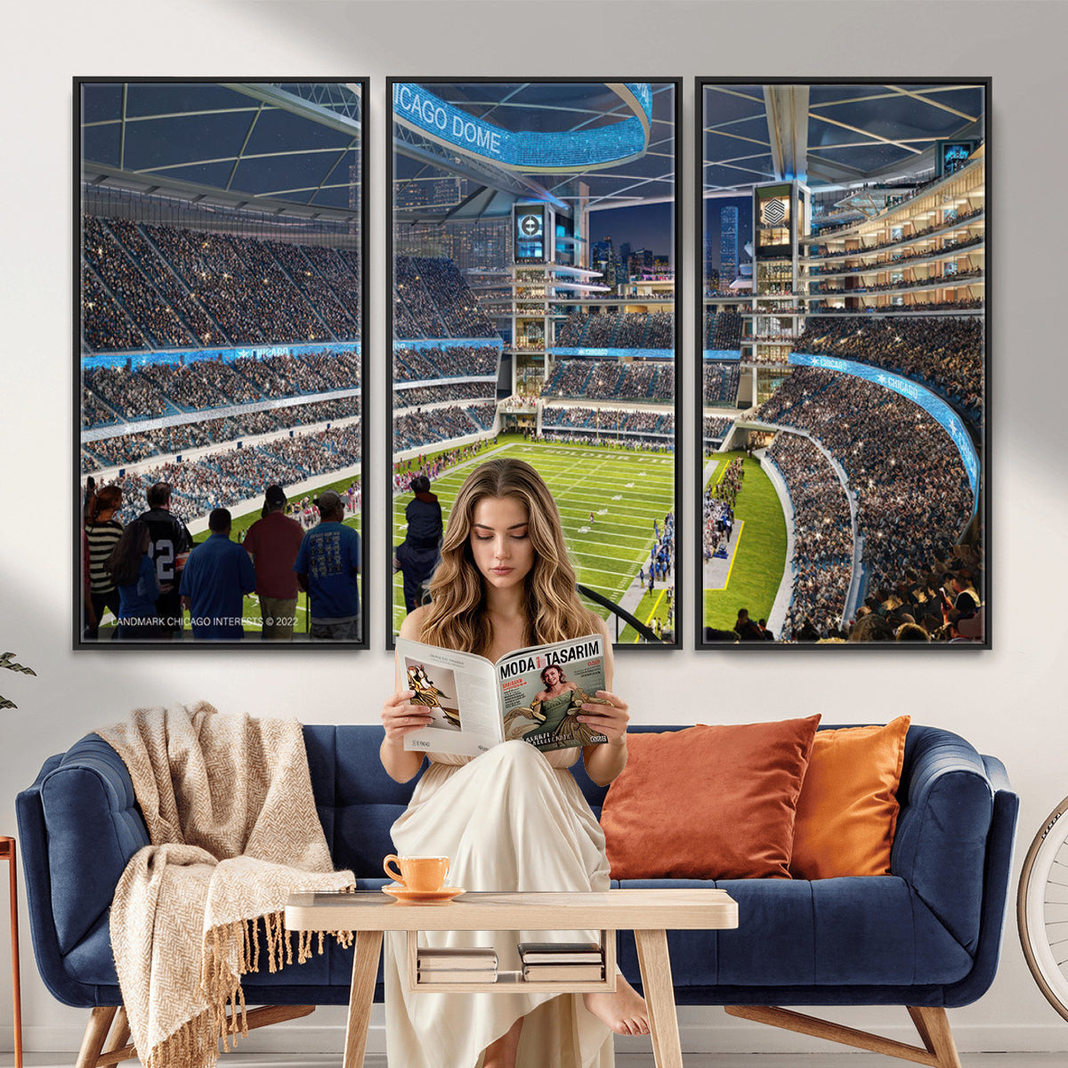 41816511-MGV-CV-36X24 - Chicago Dome Stadium Wall Art Canvas Print, Framed Modern Decor