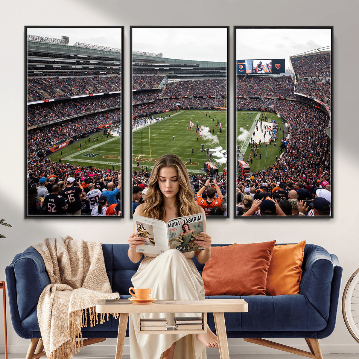 18347149-MGV-CV-36X24 - Chicago Bears Soldier Field Wall Art Canvas Print – Framed Football Stadium Artwork Team Spirit for home, office