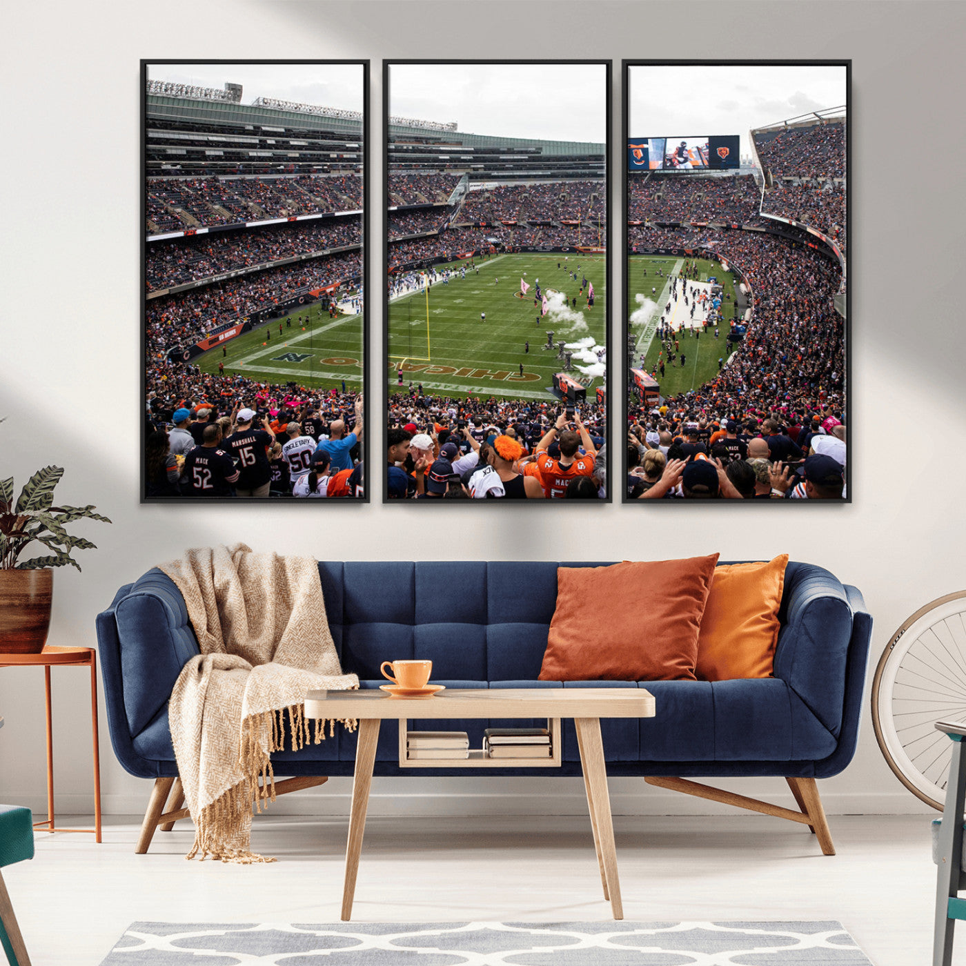 18347149-MGV-FC-48X32-3P_Black-Chicago Bears Soldiers Field Wall Art Canvas Print – Framed Football Stadium Artwork for Sports Fans, Soldier Field Skyline Canvas Decor for Game Room