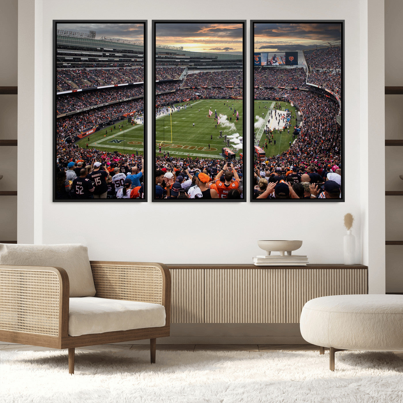 87578930-MGV-FC-48X32-3P_Black-Chicago Bears Soldiers Field Wall Art Canvas Print – Framed Football Stadium Artwork for Sports Fans, Soldier Field Skyline Canvas Decor for Game Room or Man Cave
