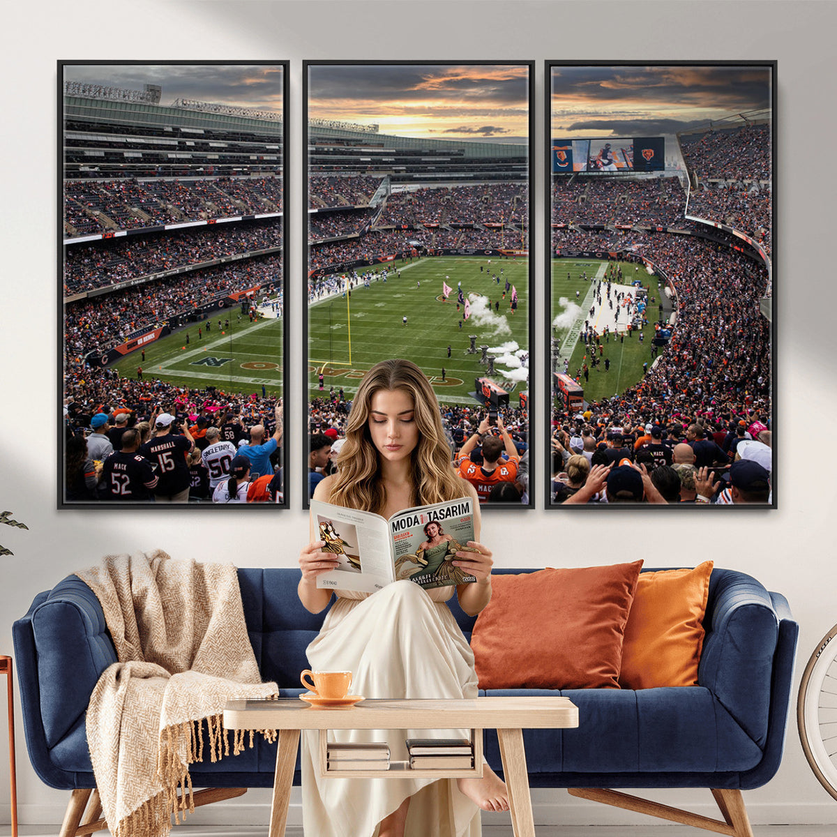 87578930-PAN-FL-20X10 - Chicago Bears Soldiers Field Wall Art Canvas Print, Home Bar Wall Decor