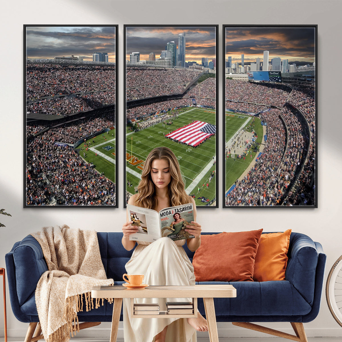98106777-PAN-FL-20X10 - Chicago Bears Soldiers Field Wall Art Canvas Print, Extra Large Game Room Wall Decor