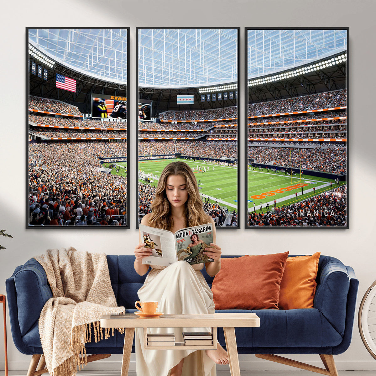 32530647-PAN-FL-20X10 - Chicago Bears Soldiers Field Wall Art Canvas Print, Framed and Ready to Hang