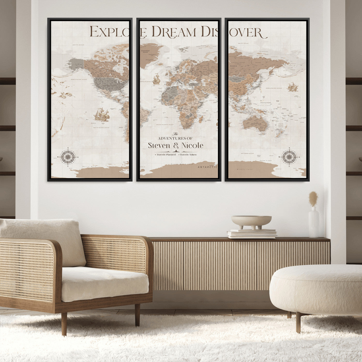 95738134-MGV-FC-48X32-3P_Black-Custom Push Pin World Map Wall Canvas Print – Personalized Travel Tracker with Pins – Framed Large Multi-Size Canvas for Home Office Decor - H13