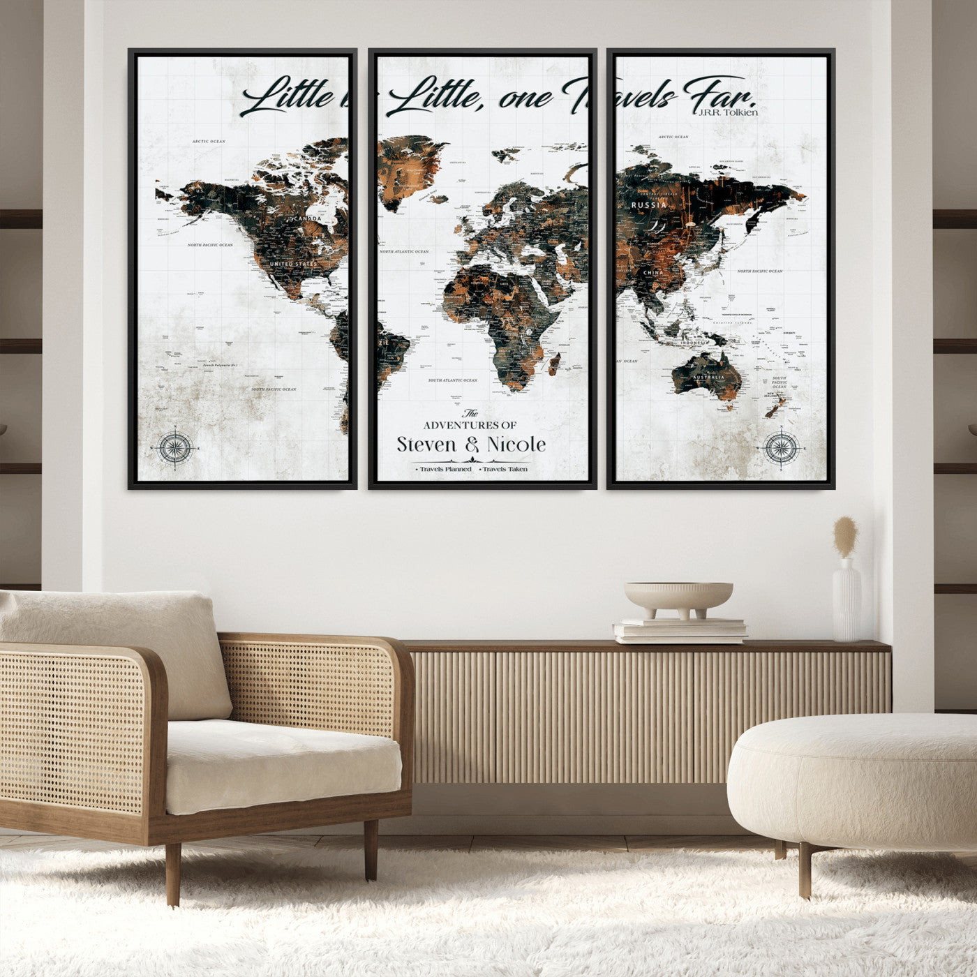 89231588-MGV-FC-48X32-3P_Black-World Travel Map with Pins – Framed Canvas Print to Track Adventures and Create a Visual Travel Journal, Ideal Wall Art for Home - H17