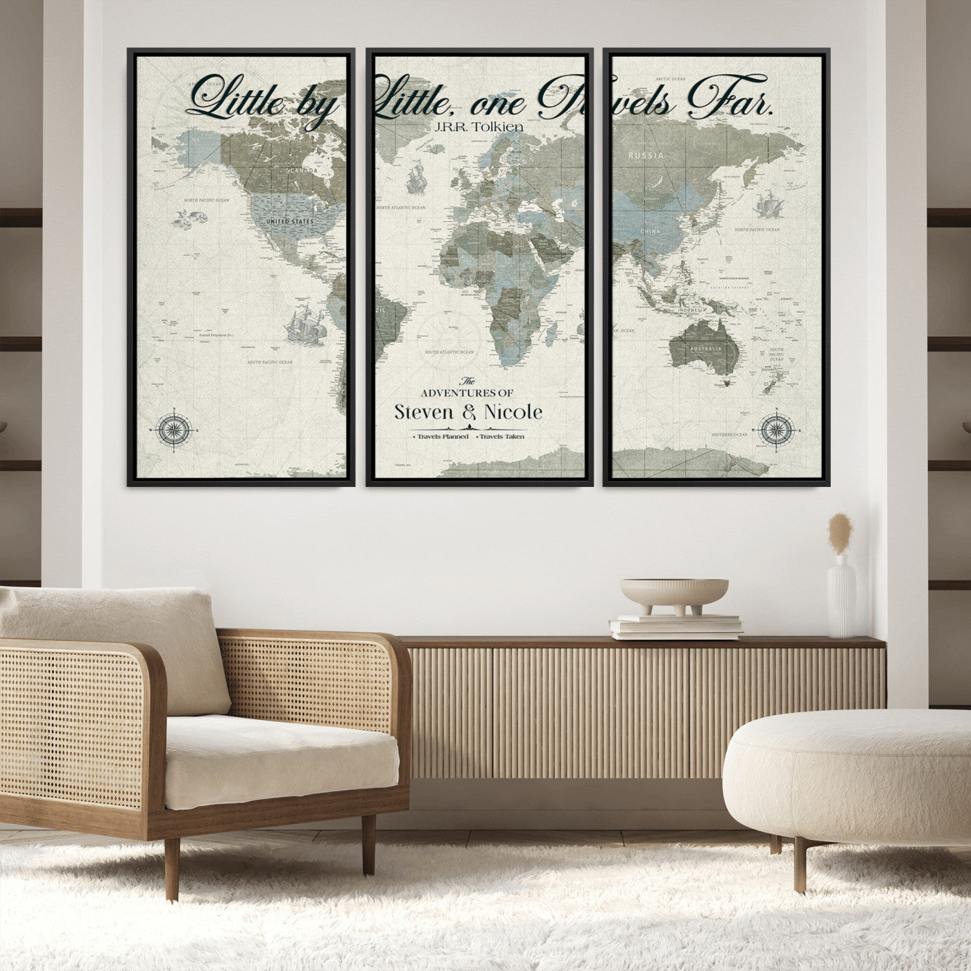 72081300-MGV-FC-48X32-3P_Black-Custom Push Pin World Map Wall Canvas Print – Personalized Travel Tracker with Pins – Framed Large Multi-Size Canvas for Home Office Decor - H18