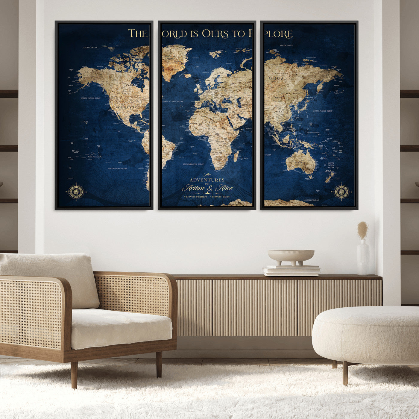 10181149-MGV-CV-36X24-Custom Push Pin World Map Wall Canvas Print – Personalized Travel Tracker with Pins – Framed Large Multi-Size Canvas for Home Office Decor