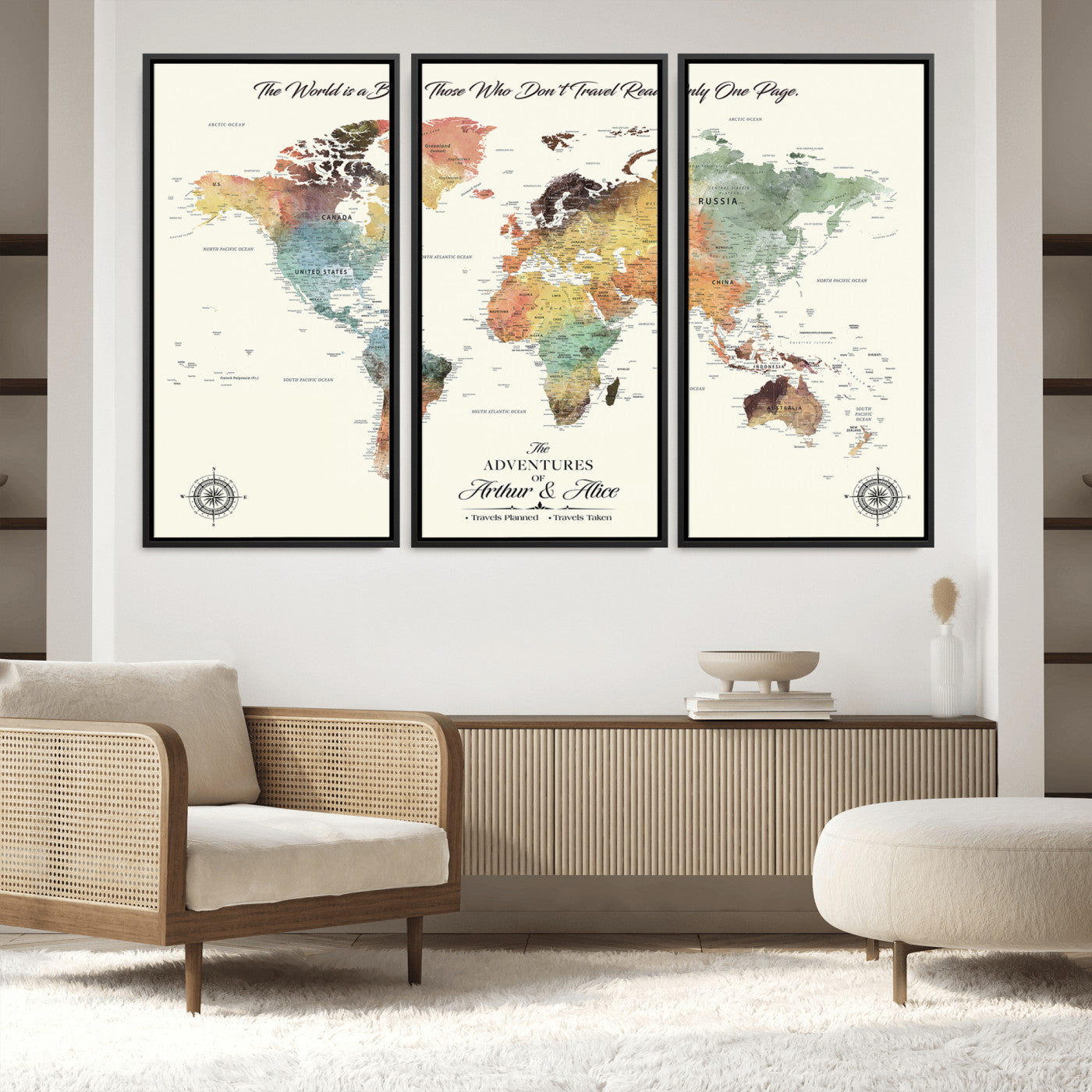 40183091-MGV-FC-48X32-3P_Black-Custom Framed World Map Canvas Print – Personalized Push Pin Travel Tracker Gift for Couples, Weddings, or Anniversary Celebrations