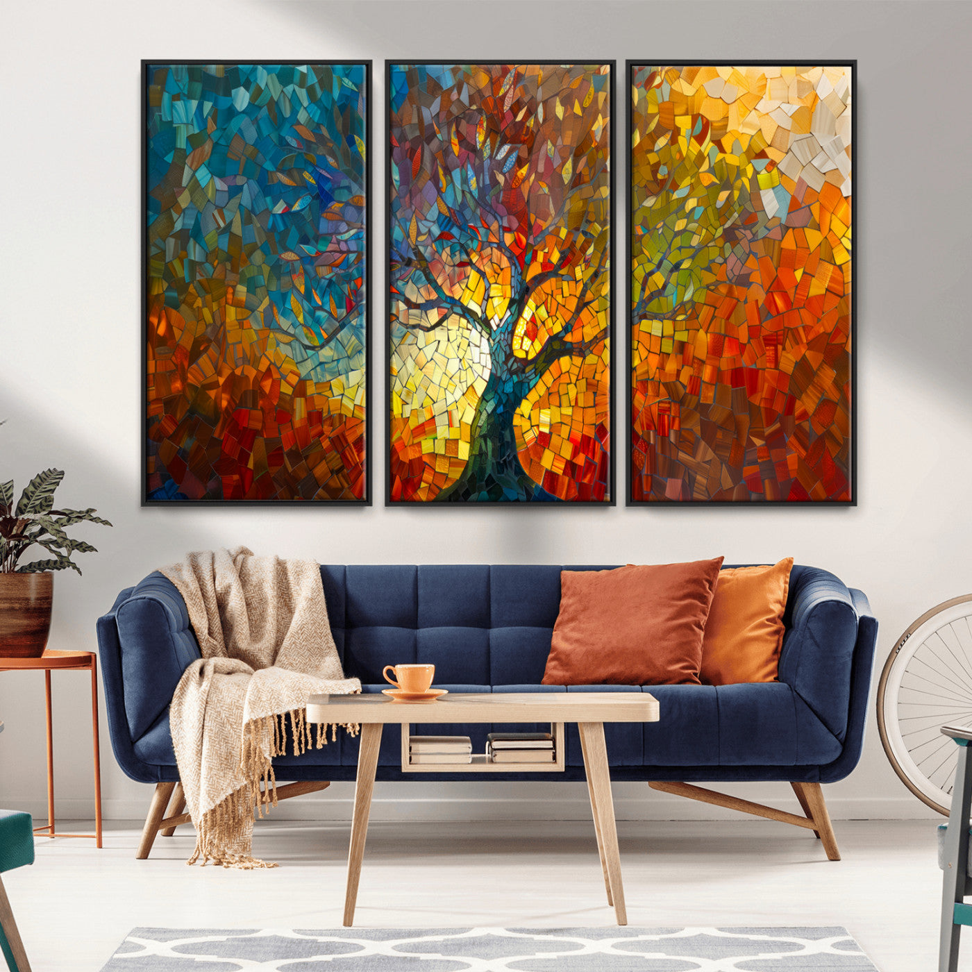 MGV-FC-48X32-3P - Yggdrasil Tree of Life Mosaic Stained Glass Wall Art Canvas, Yggdrasil Tree of Life Mosaic Canvas
