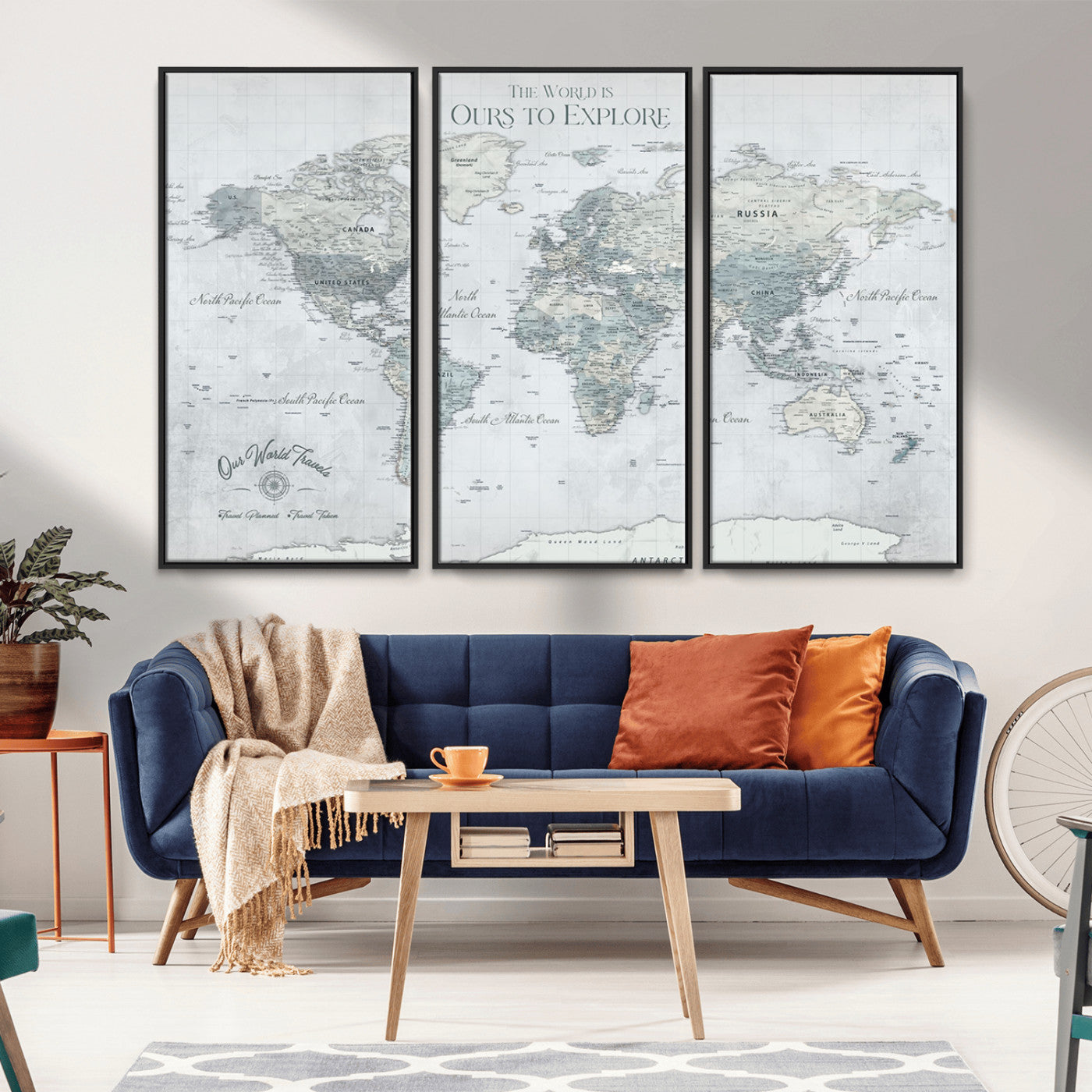 Custom Push Pin World Map Wall Canvas Print – Personalized Travel Tracker with Pins – Framed Custom Quotie Canvas for Home Office Decor