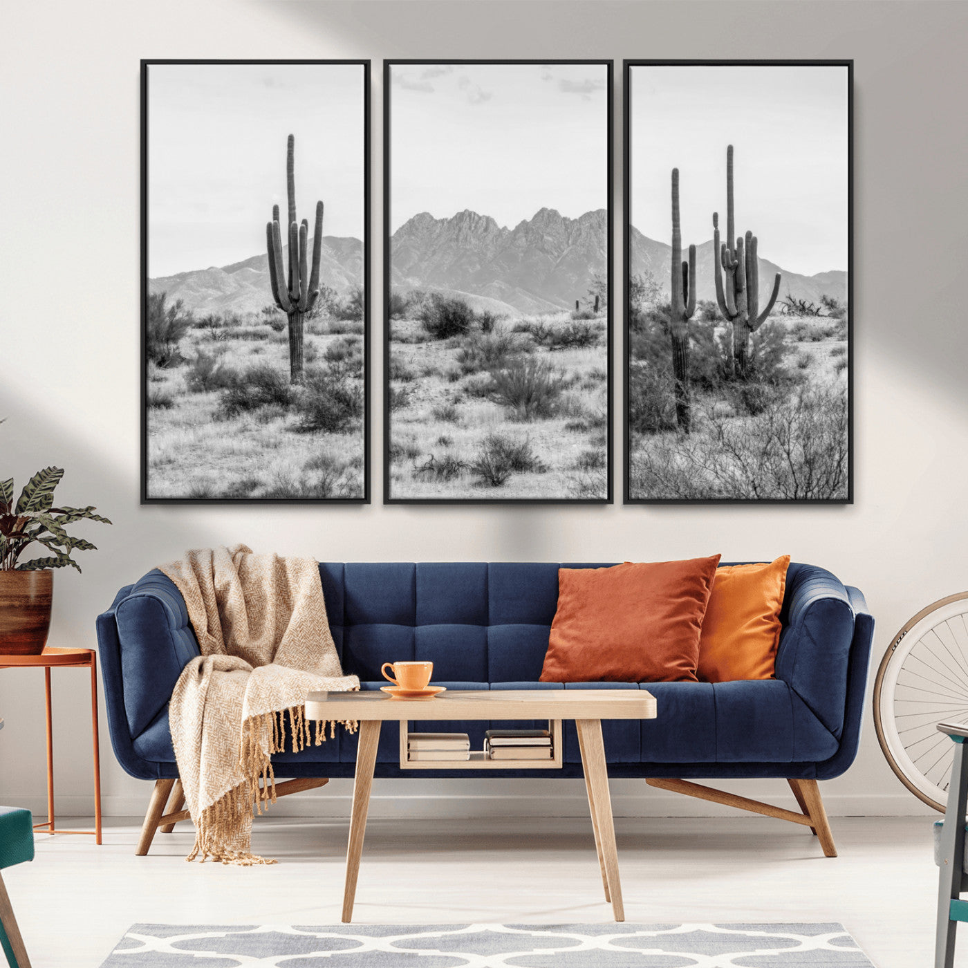 97436PHN-MGV-FC-60X40-3P_Black-Black White Arizona Desert Canvas Wall Art Cactus Farmhouse Wall Art