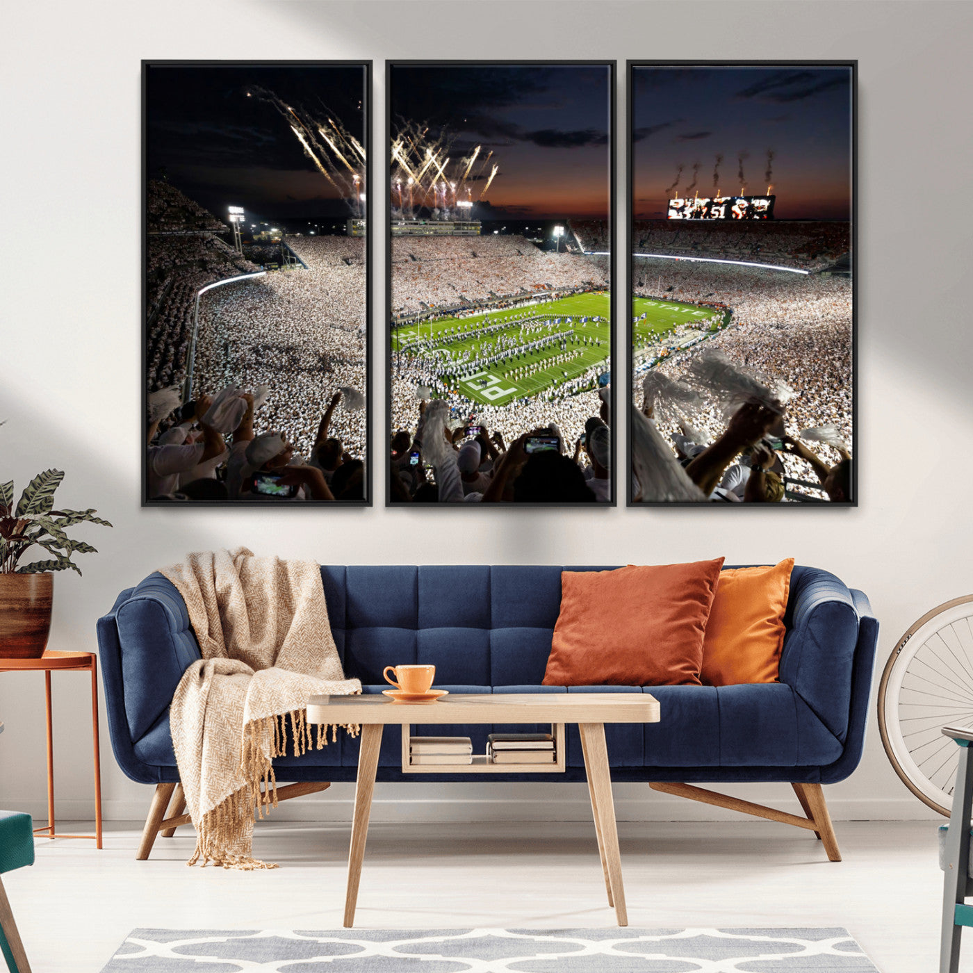 MGV-FC-48X32-3P - Penn State Stadium Wall Art Print, White Out Football Game Canvas Wall Art, Framed Sports Stadium,
