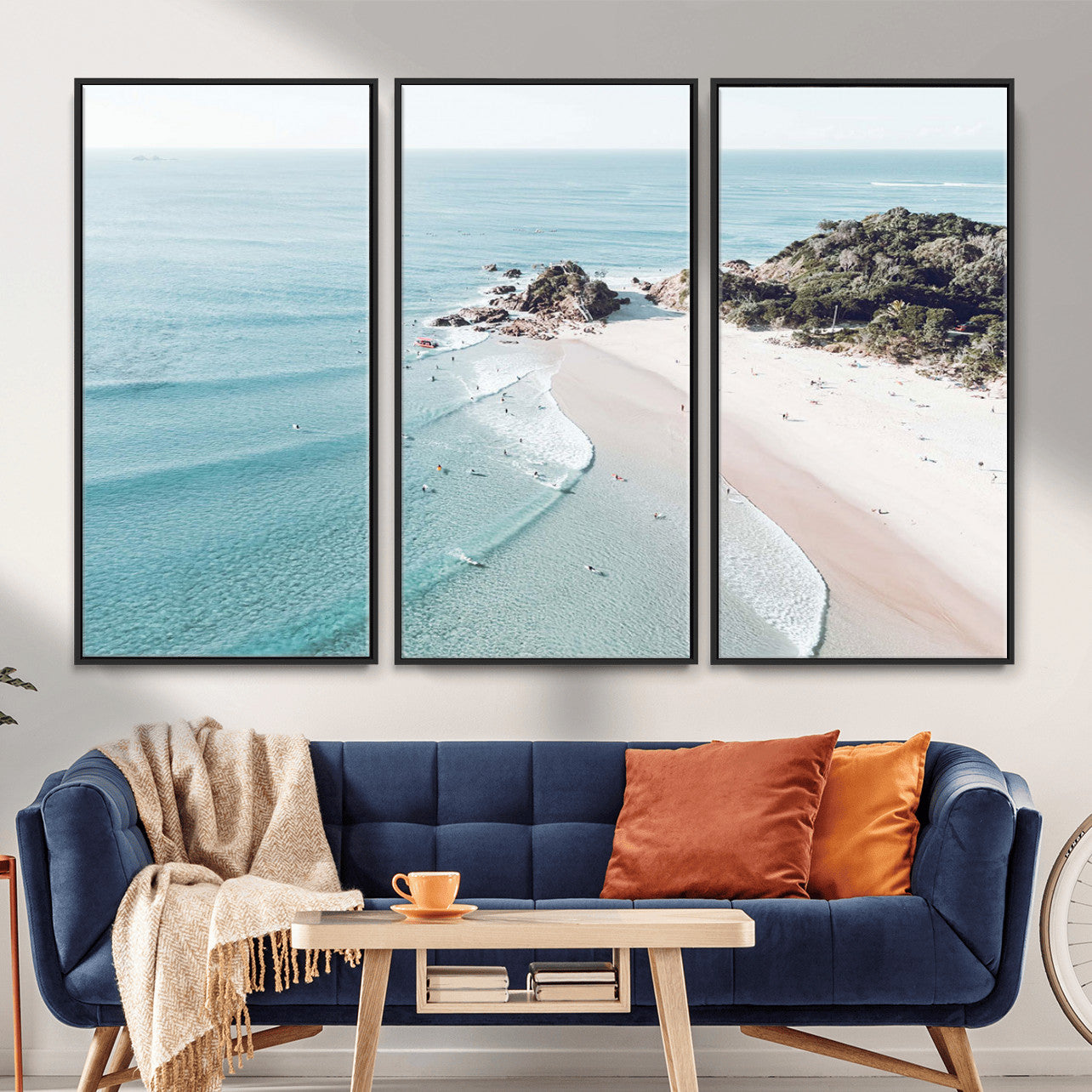 79395467-MGV-CV-36X24 - Aerial Beach Wall Art Canvas Print, Coastal Ocean Waves and Surfers Scenic Seaside Artwork for Home, Office Decor
