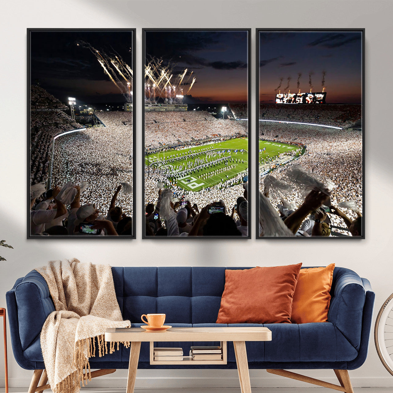 11221988-MGV-FC-48X32-3P - Epic Night Football Stadium Wall Art Canvas Print, Fireworks and Crowd Energy Game Day Excitement Decor for Home, Office