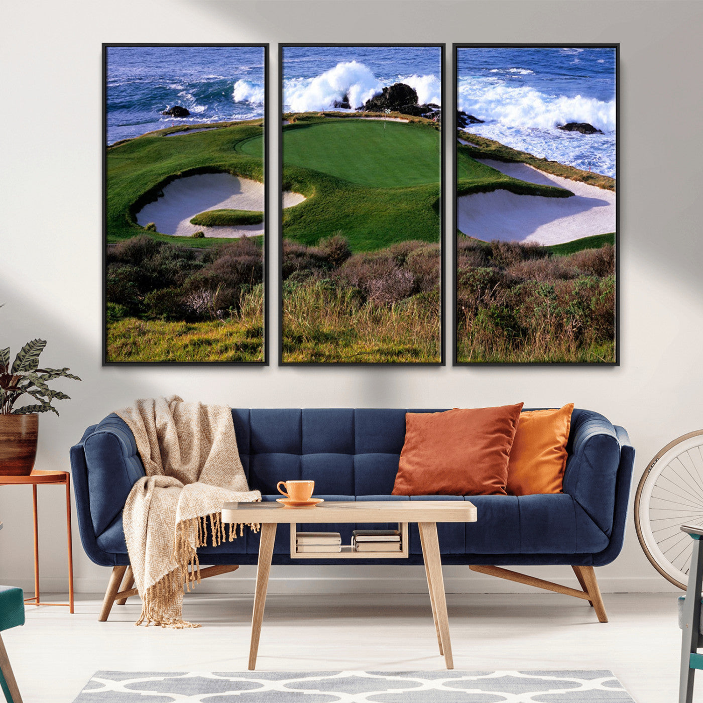 22776914-MGV-CV-36X24-Ocean Cliff Golf Green Canvas Print – Framed Majestic Coastal Scene with Lush Green Artwork for Home, Office