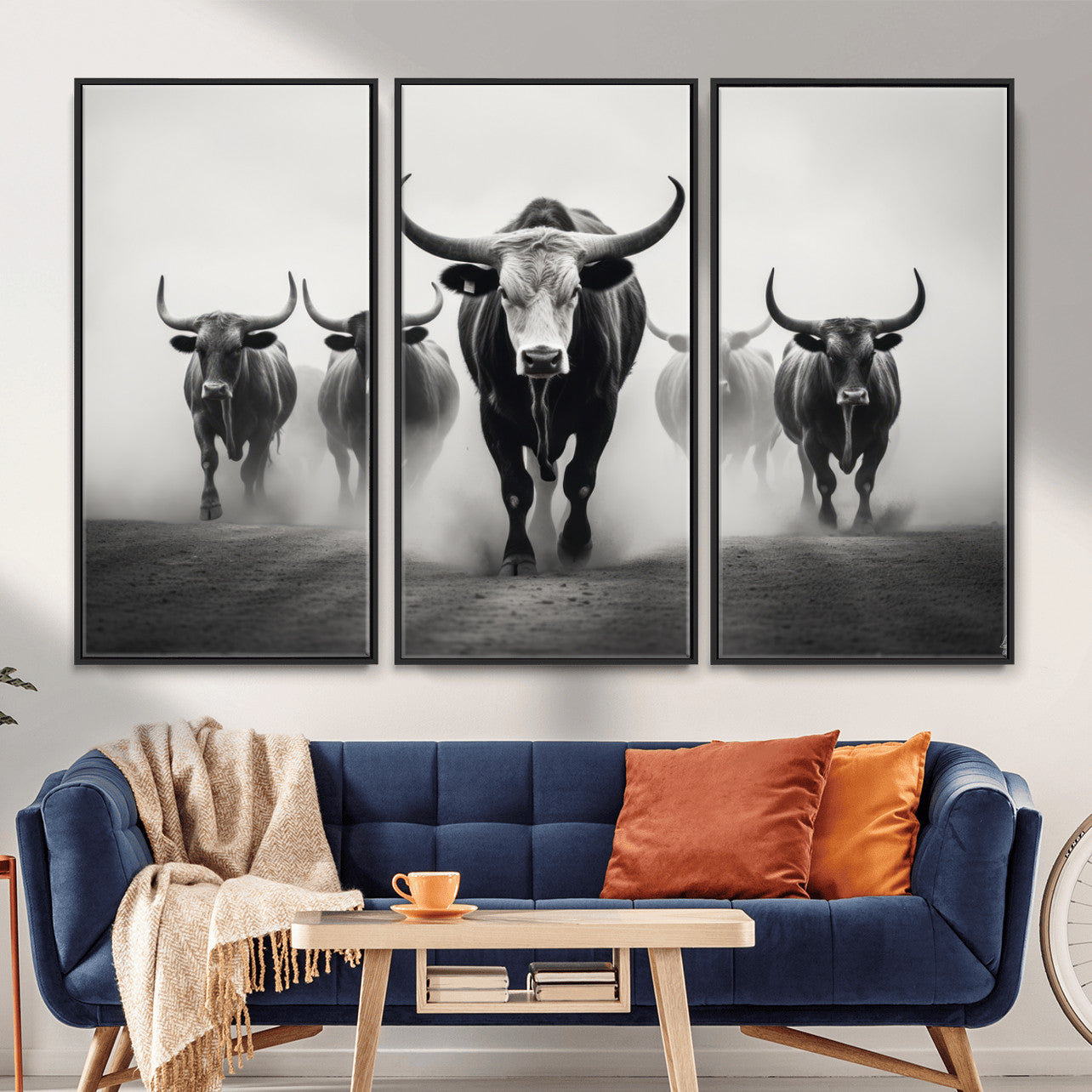 N34534C-MGV-FC-48X32-3P - Texas Bighorn Cow Hern Wall Art Canvas Print, Longhorn Cow Large Wall Art