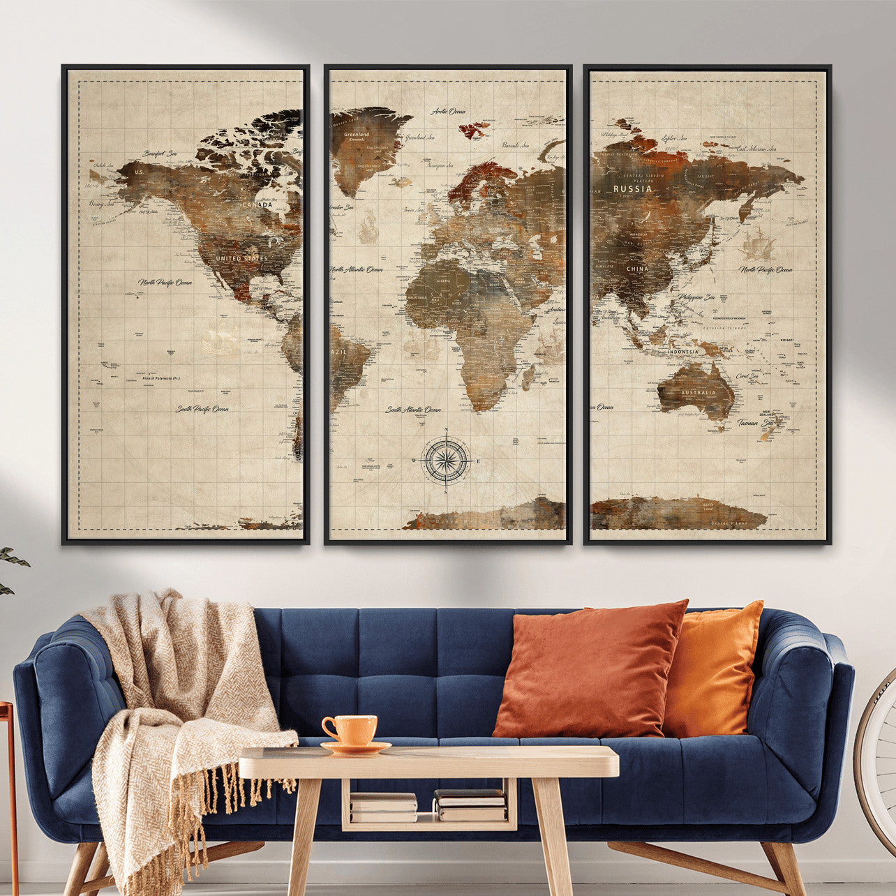 23610090-MGV-CV-36X24 - World Map Wall Art Canvas Print, Modern Decorative Framed Map Artwork Prints for Living Room, Office, Bedroom Wall Decor