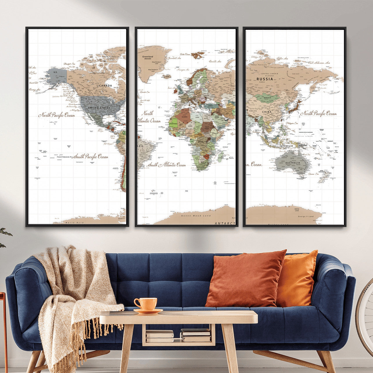 91286788-MGV-CV-36X24 - World Map Wall Art Canvas Print, Modern Decorative Framed Map Artwork Prints for Living Room, Office, Bedroom Wall Decor