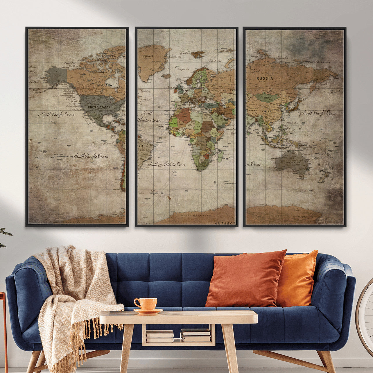 20356264-MGV-CV-36X24 - World Map Wall Art Canvas Print, Modern Decorative Framed Map Artwork Prints for Living Room, Office, Bedroom Wall Decor